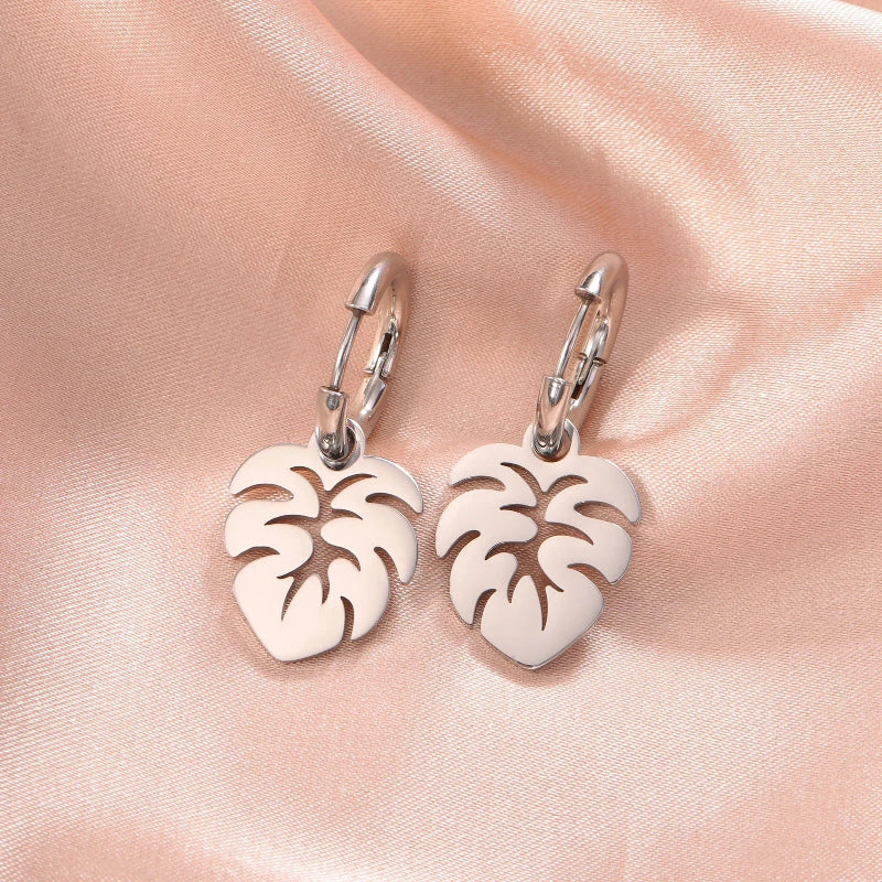 Palm Leaf Hoop Earrings silver