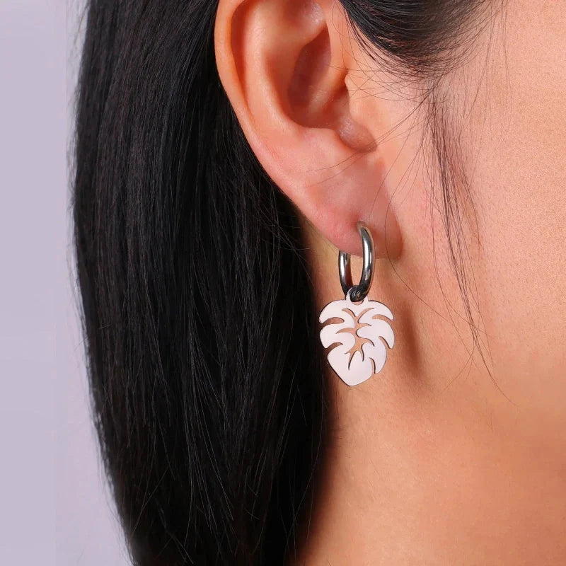 Palm Leaf Hoop Earrings silver