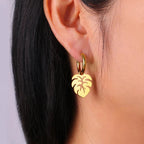 Palm Leaf Hoop Earrings gold
