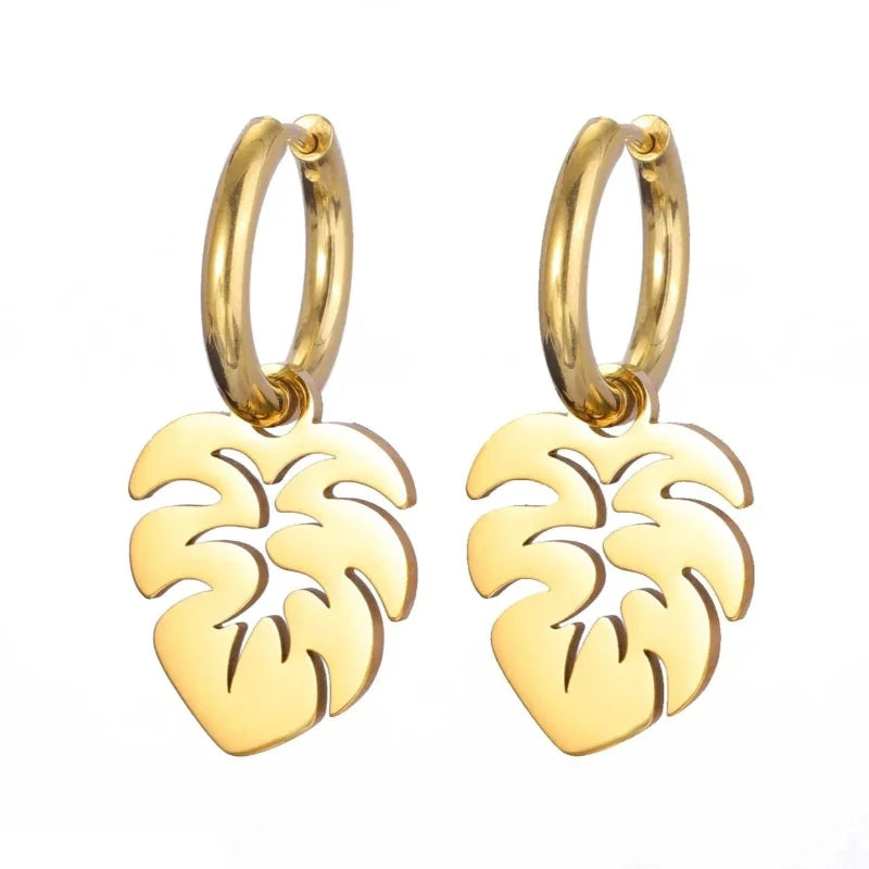 Palm Leaf Hoop Earrings gold