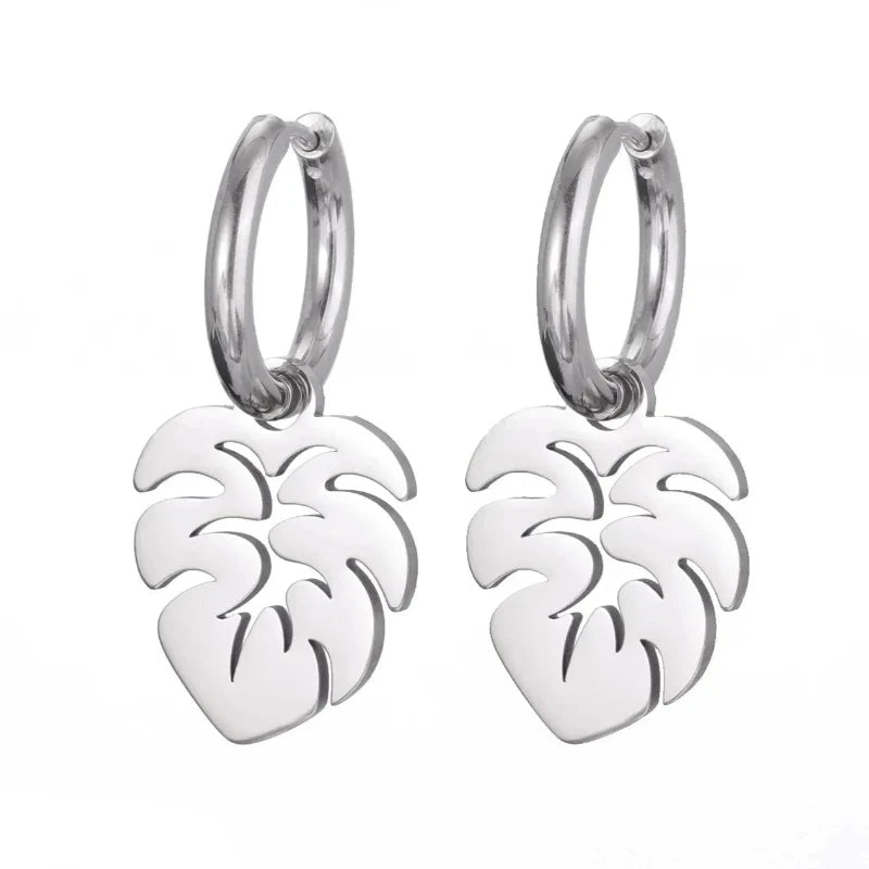 Palm Leaf Hoop Earrings silver