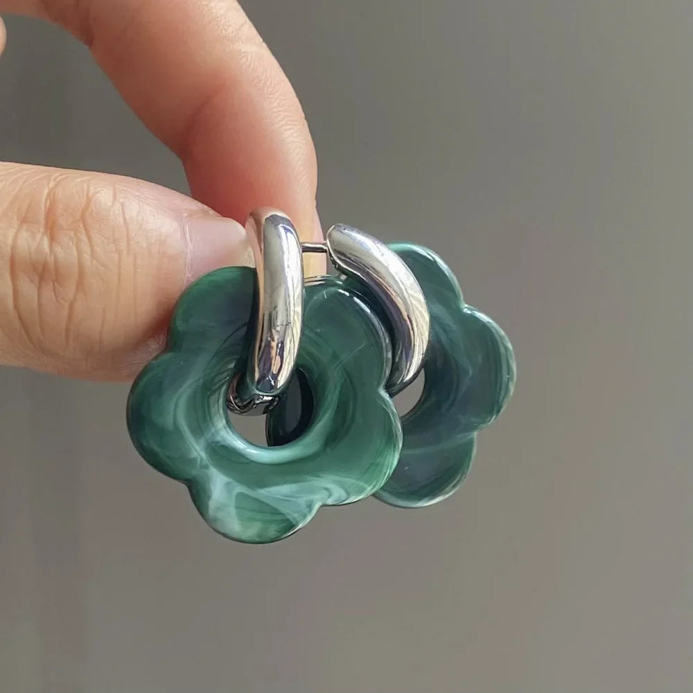 Resin Flower Hoop Earrings