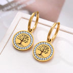 Tree of Life Dangle Hoop Earrings in Gold