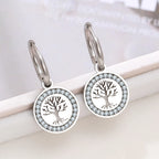 Tree of Life Dangle Hoop Earrings in Silver