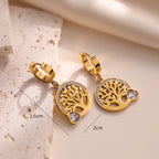 Tree of Life Heart White Dangle Hoop Earrings