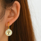 Tree of Life Dangle Hoop Earrings in Gold
