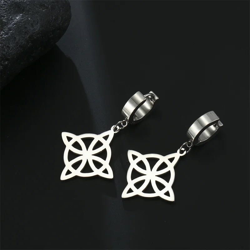 Dangling Hoop Earrings with Witch's Knot, Protection, Wiccan Woman, Silver