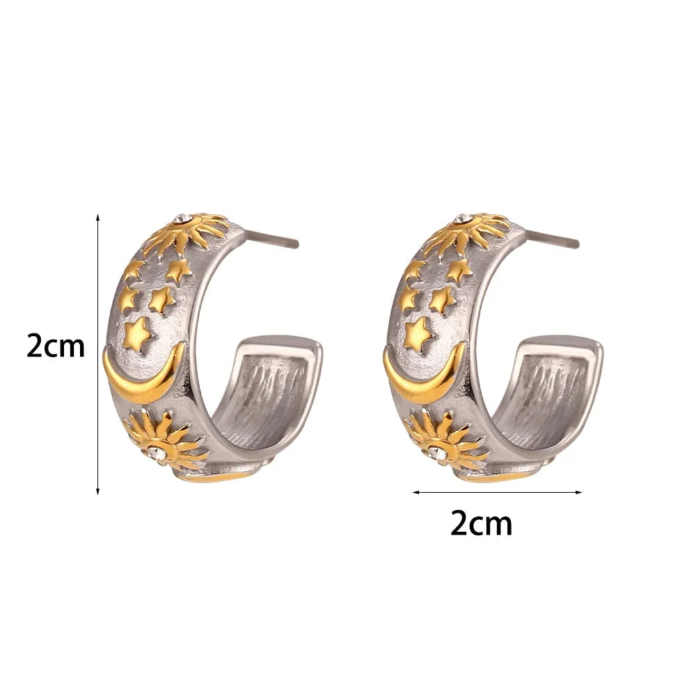 Retro Sun Hoop Earrings Silver