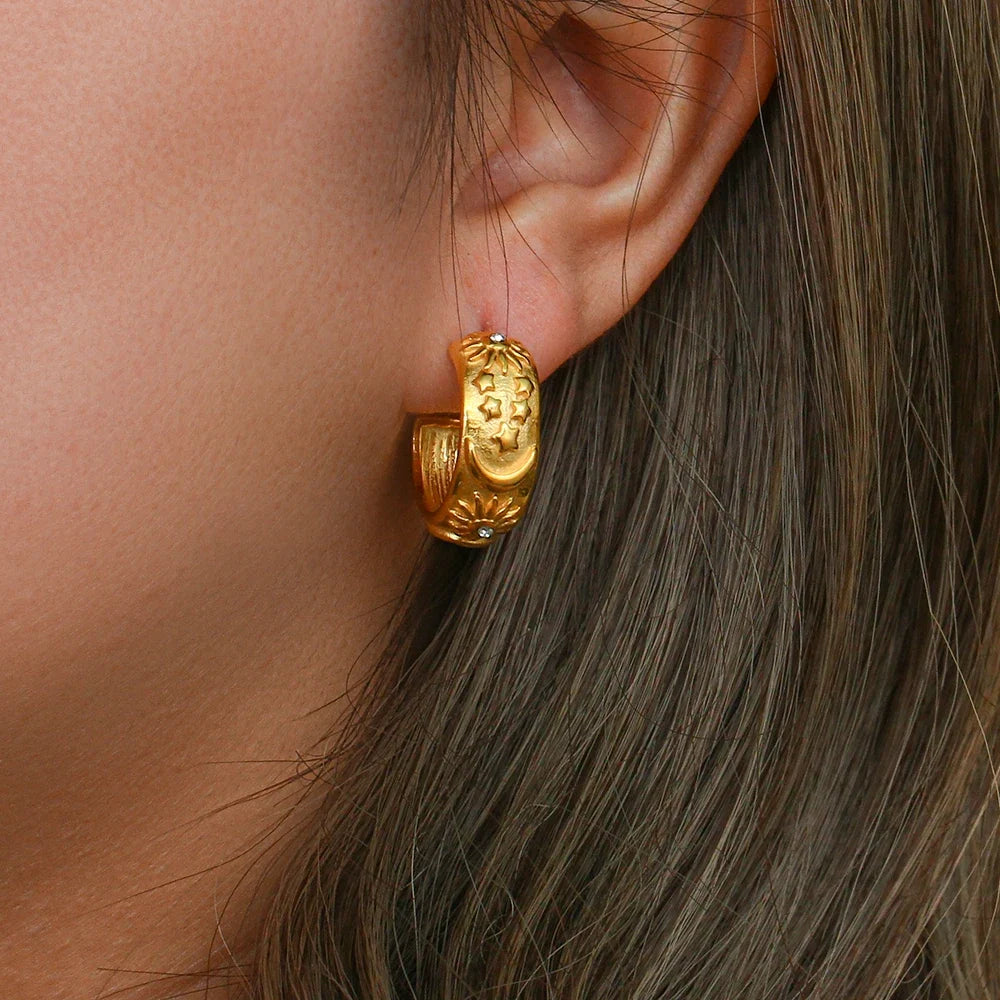 Retro Sun Hoop Earrings Gold