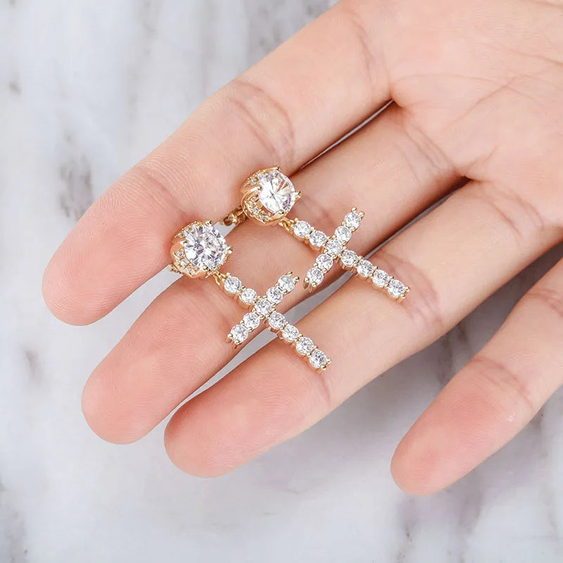 Discreet Cross Earrings for Men and Women, gold 