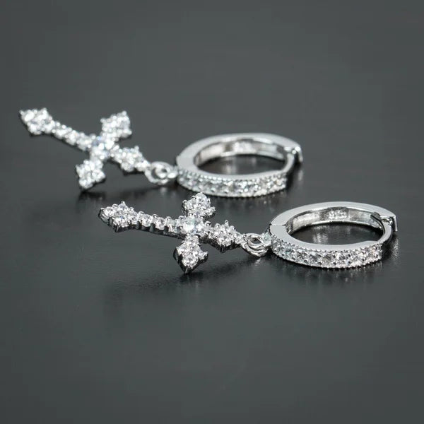 Discreet Cross Earrings for Men and Women, silver, style 1