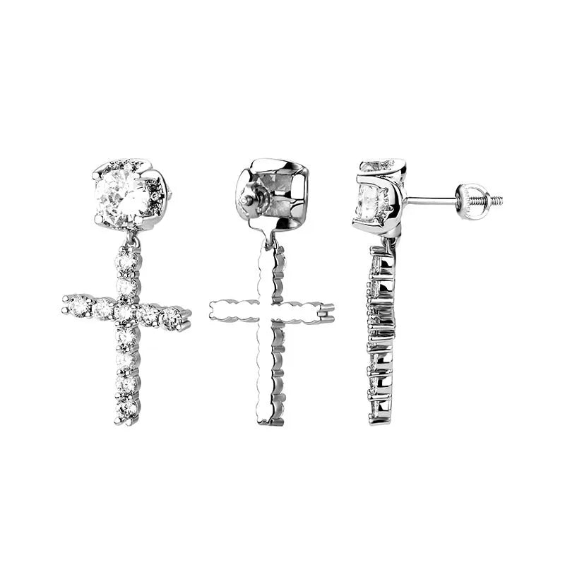 Discreet Cross Earrings for Men and Women, silver, style 2
