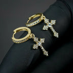 Discreet Cross Earrings for Men and Women, gold, style 2