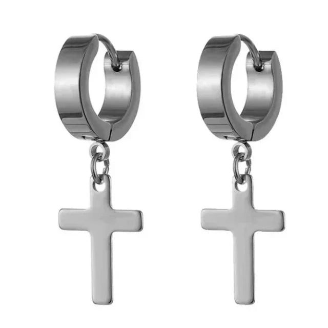 Cross Earrings for Men and Women in Silver