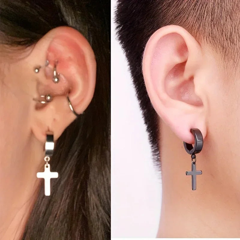 Cross Earrings for Men and Women in Black and Silver