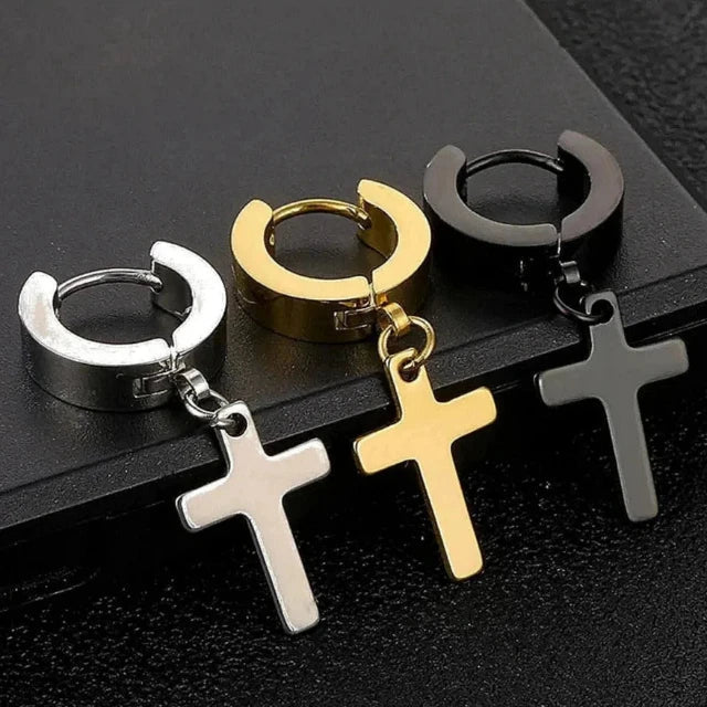 Cross Earrings for Men and Women in Black Gold and Silver