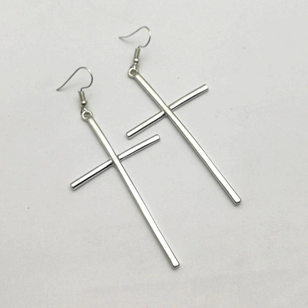 Long Cross Earrings Silver