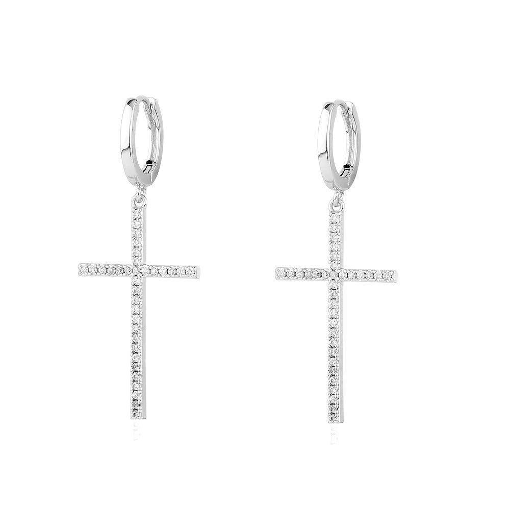 Zircon Cross Hoop Earrings
