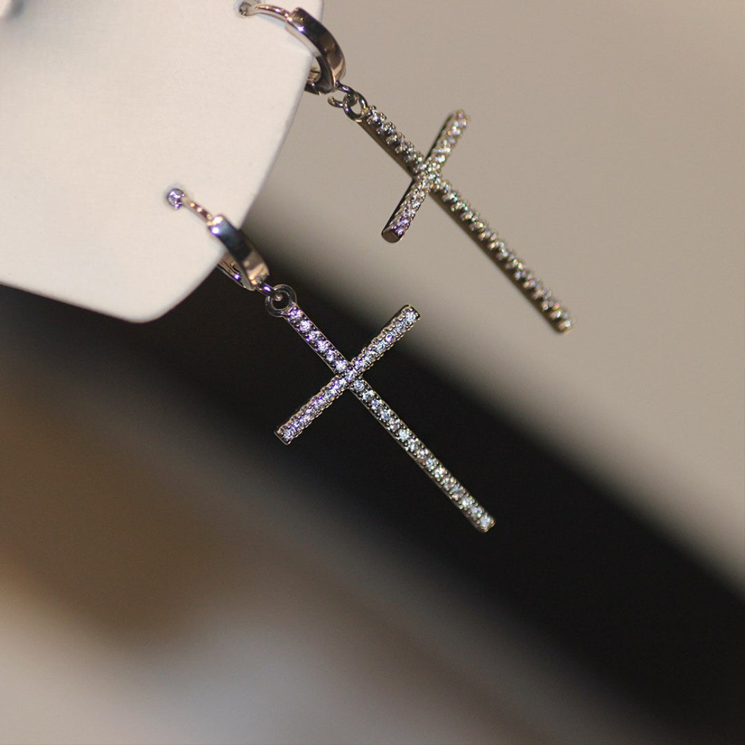 Zircon Cross Hoop Earrings