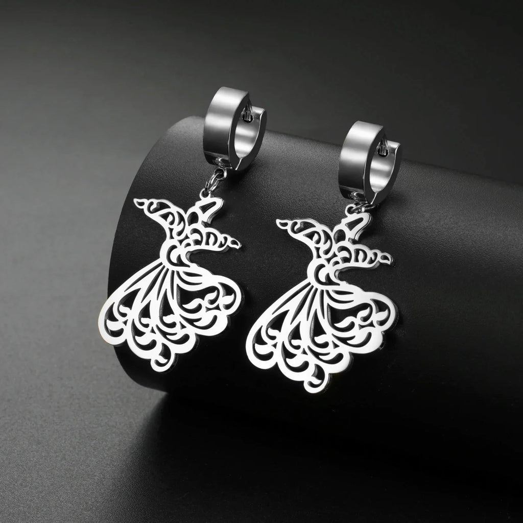 Arabic Ramadan drop earrings for women, silver
