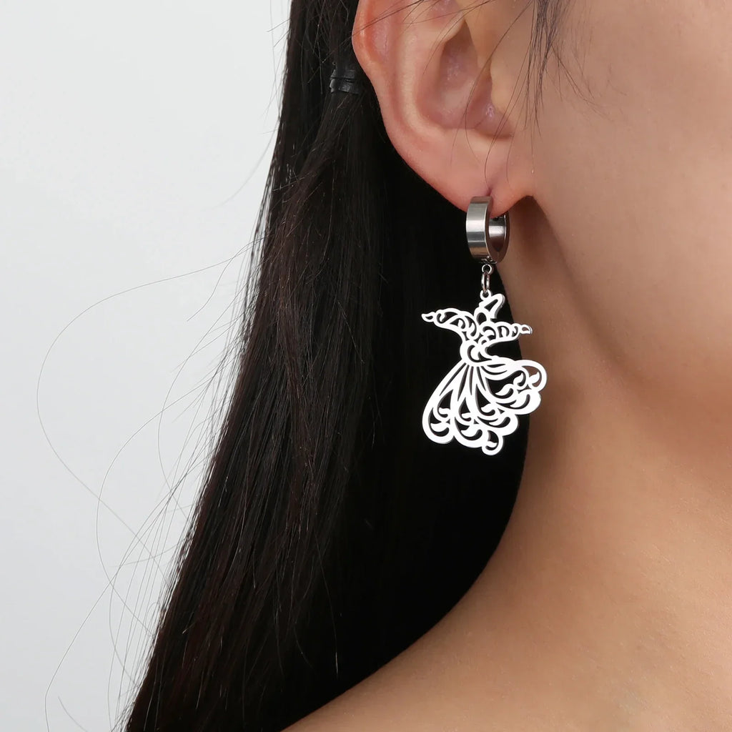 Arabic Ramadan drop earrings for women, silver