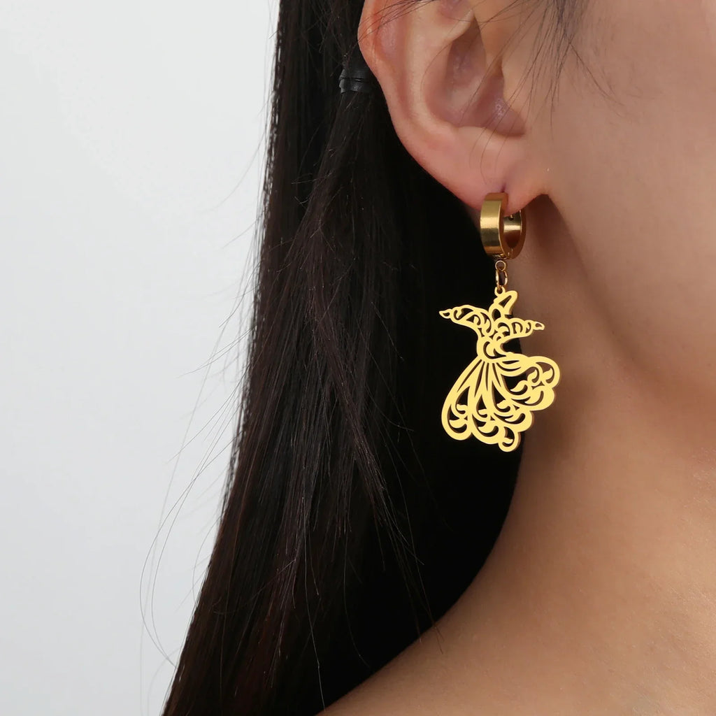 Arabic Ramadan drop earrings for women, gold