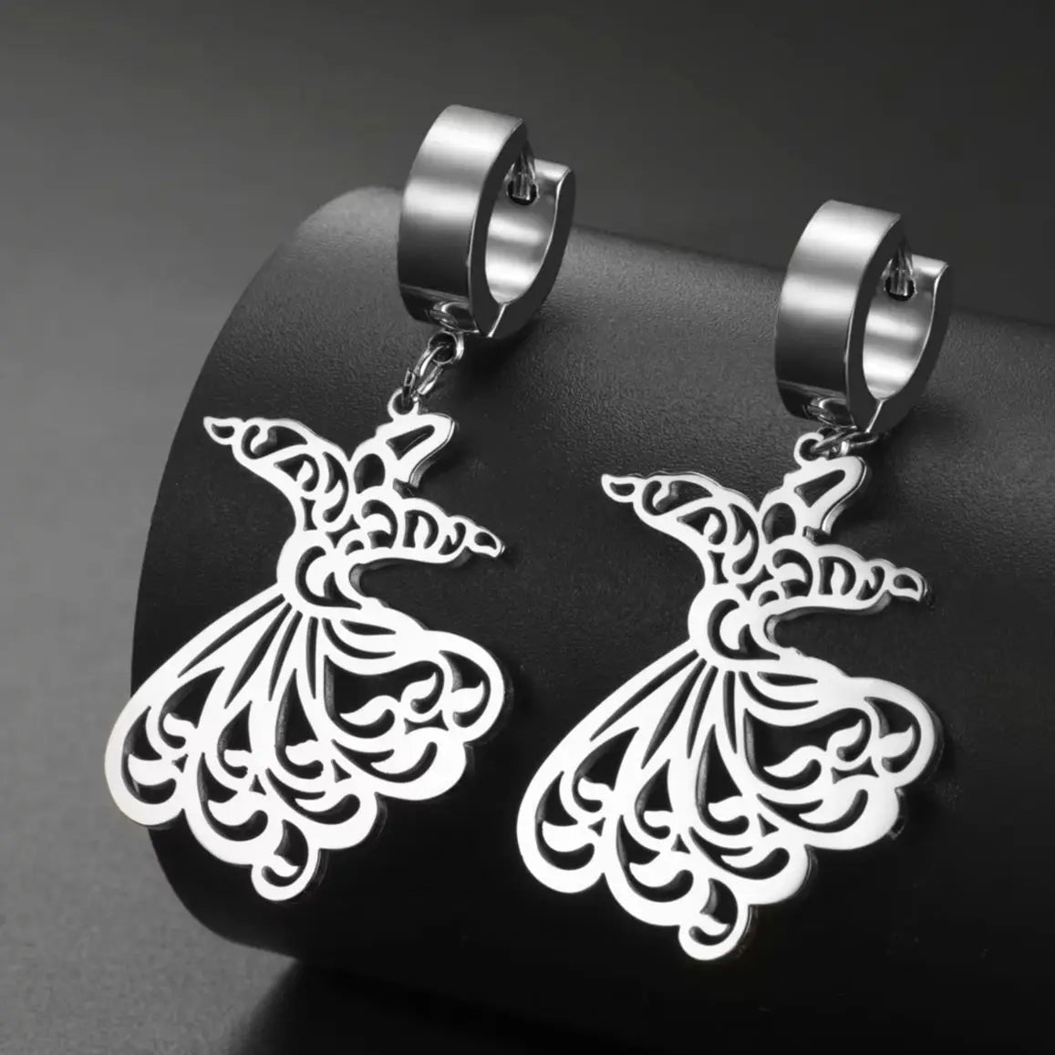 Arabic Ramadan drop earrings for women, silver