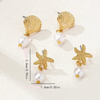 Gold-tone shell and pearl earrings