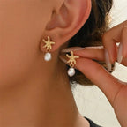 Gold-tone seashell, starfish, and pearl earrings