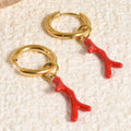 Gold-tone red coral earrings