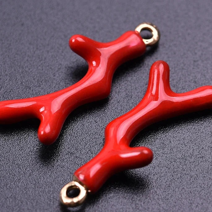 Gold-tone red coral earrings