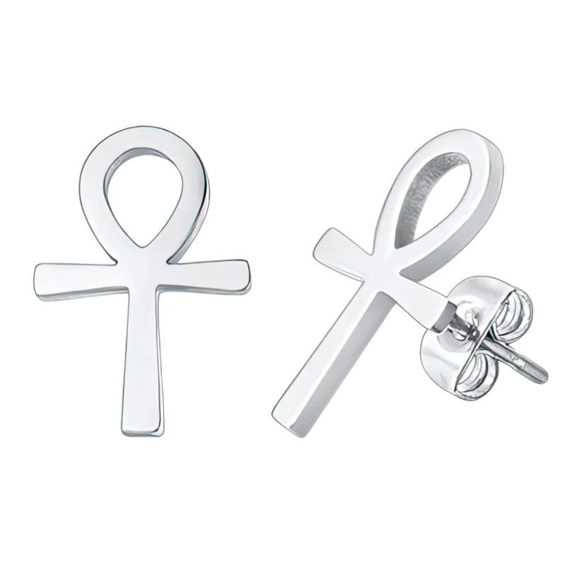 Egypt Ankh Cross Earrings for Men and Women Silver