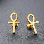 Egypt Ankh Cross Earrings for Men and Women Gold