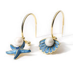 Shell and Blue Pearl Enamel Earrings