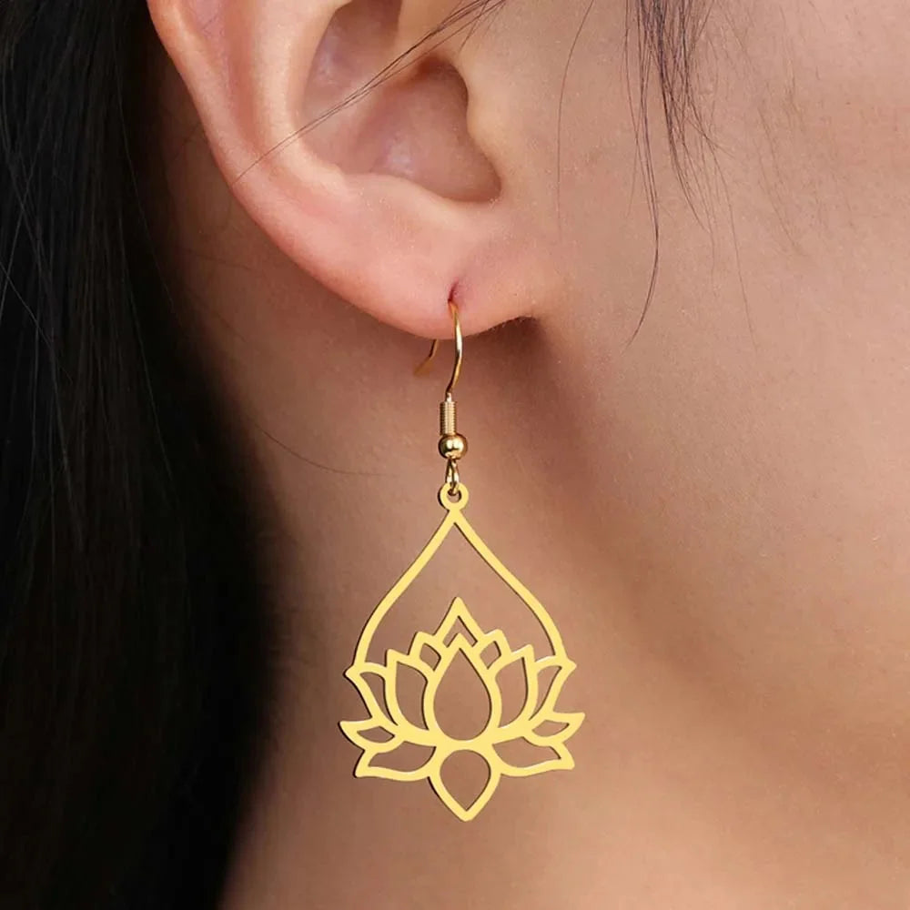 Women's Lotus Flower Dangle Earrings gold