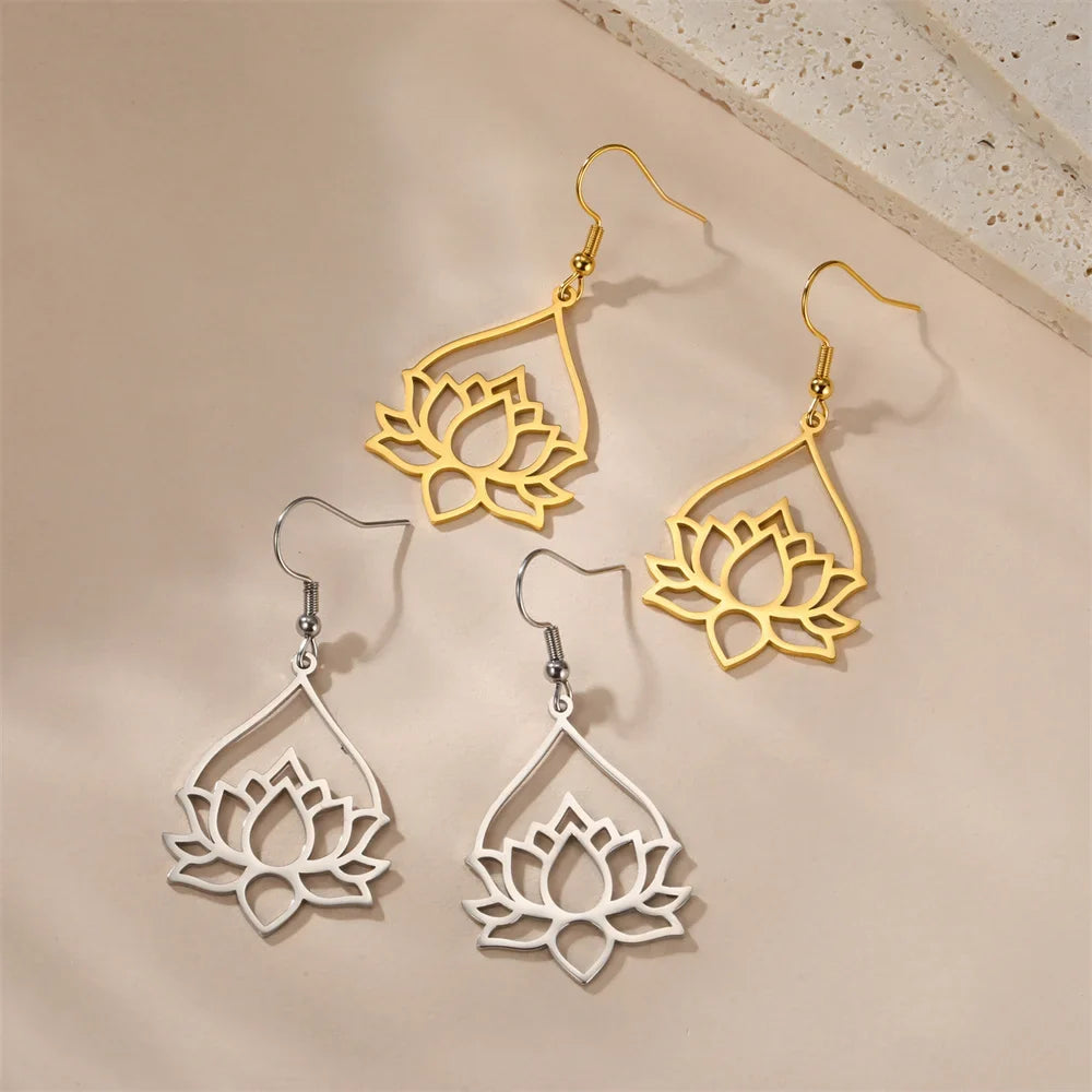 Women's Lotus Flower Dangle Earrings