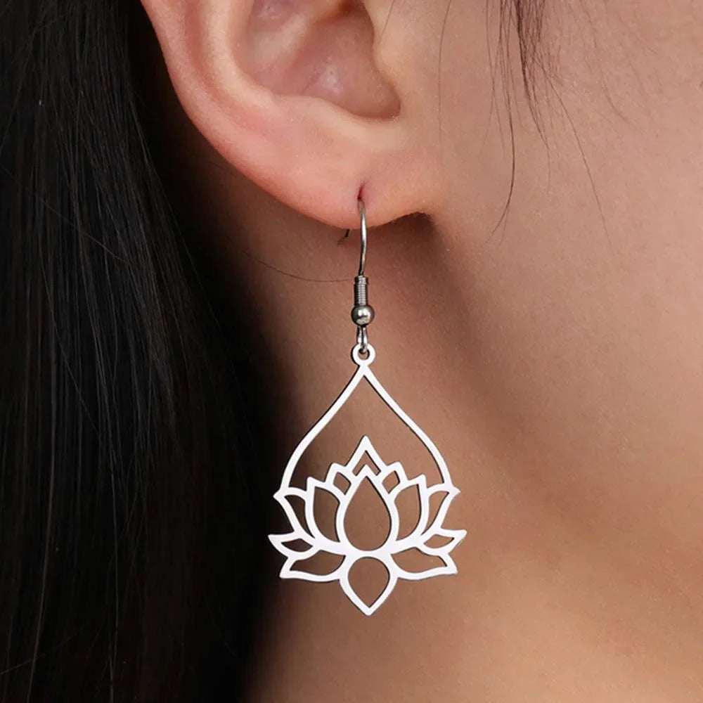 Women's Lotus Flower Dangle Earrings silver