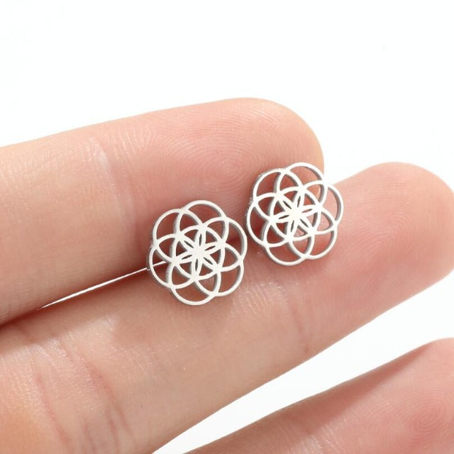 Dawapara Flower of Life Mandala Earrings for Women silver