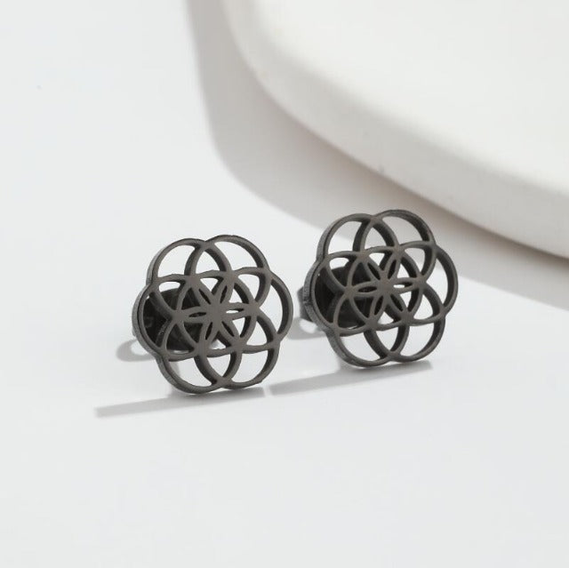 Dawapara Flower of Life Mandala Earrings for Women black