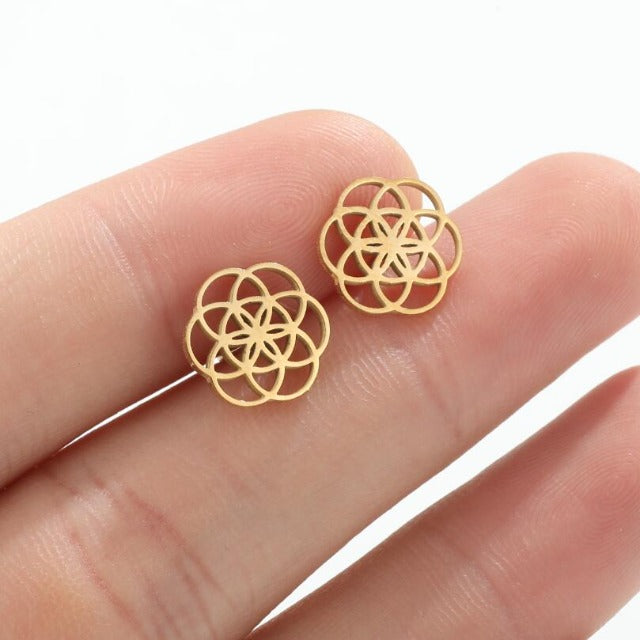 Dawapara Flower of Life Mandala Earrings for Women gold