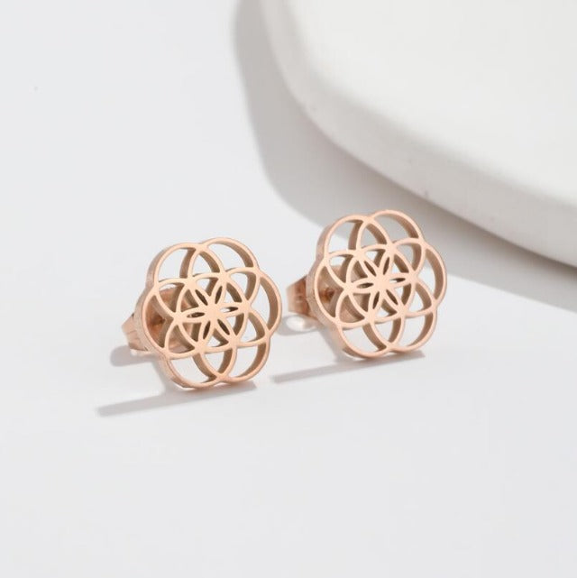 Dawapara Flower of Life Mandala Earrings for Women rose gold