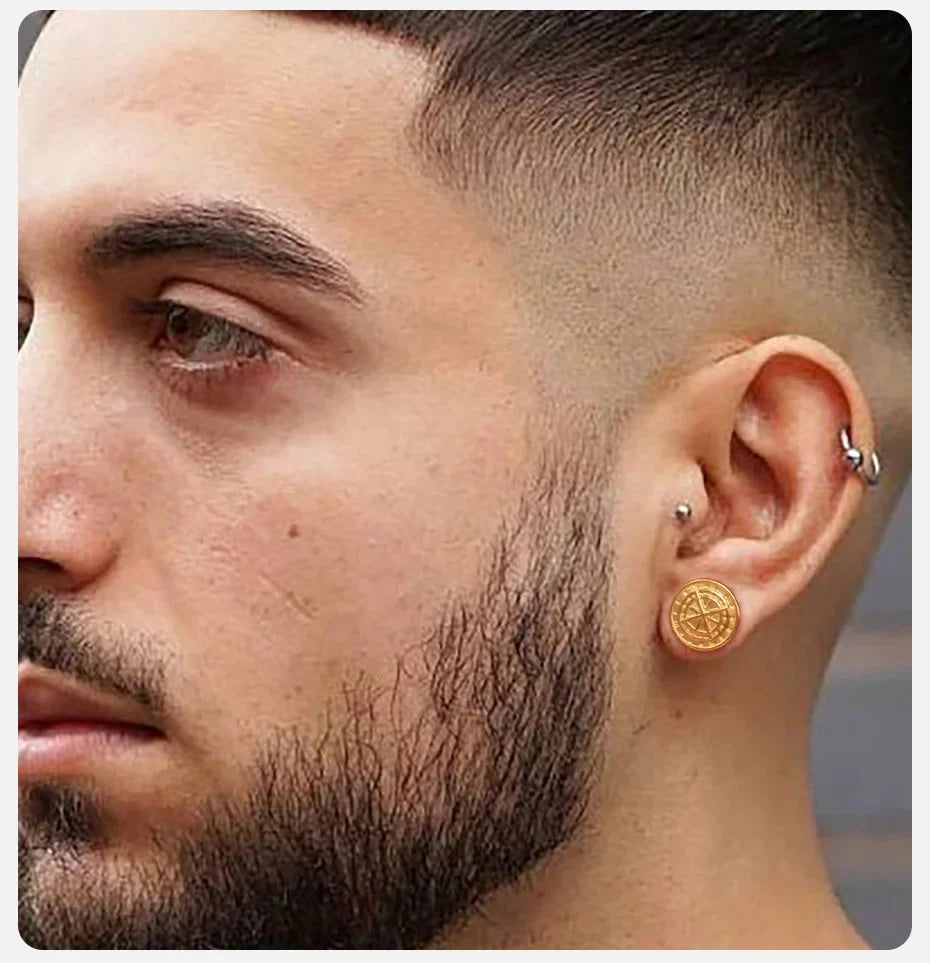 Men's Compass Rose Earrings gold