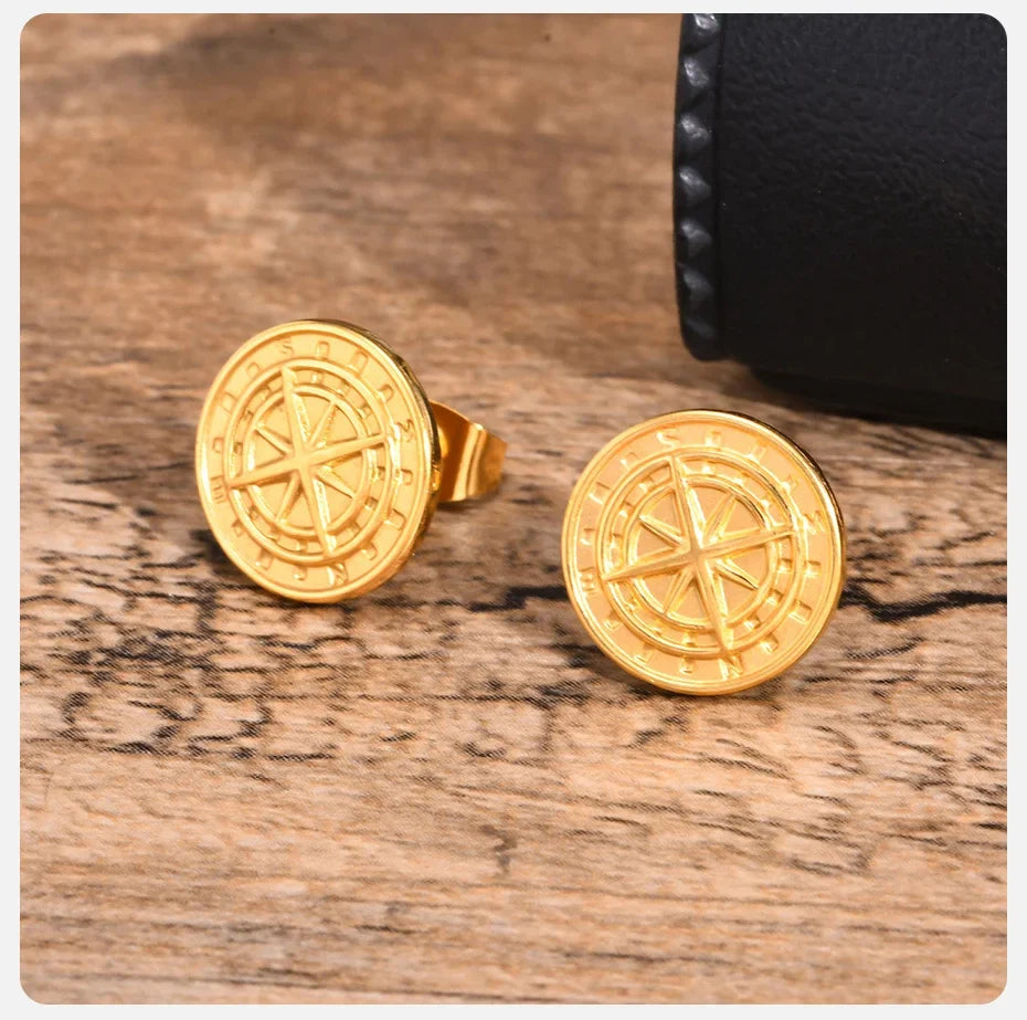 Men's Compass Rose Earrings gold