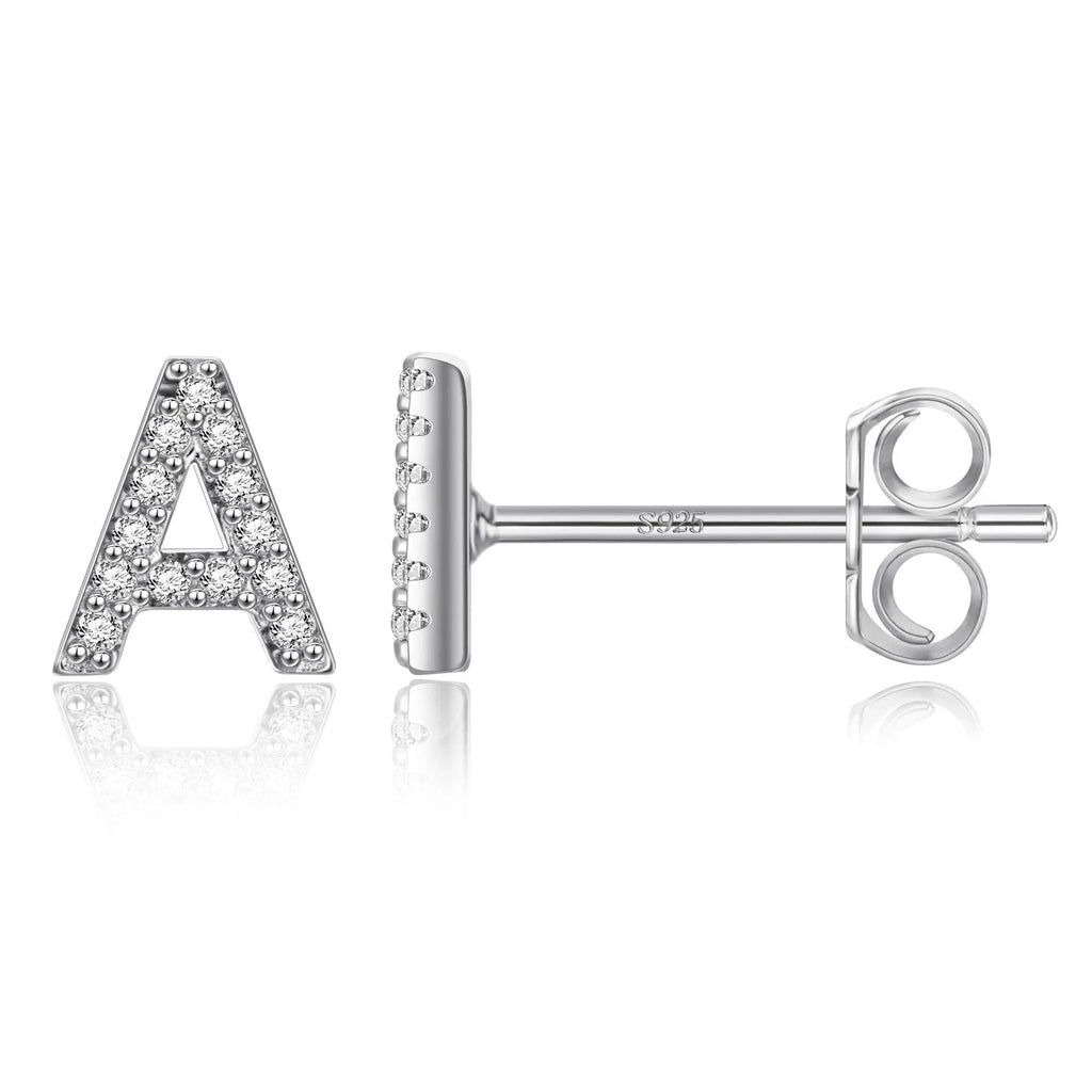 Silver initial earrings a