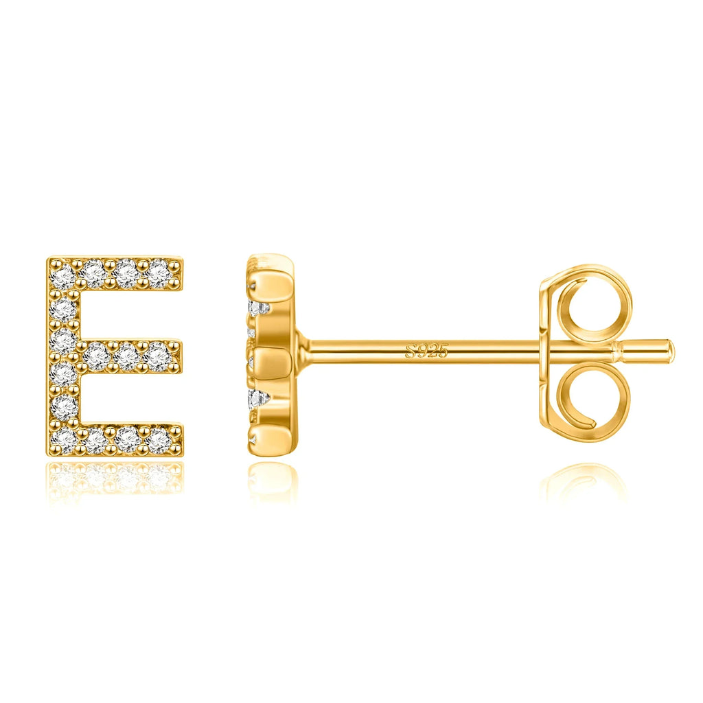 Gold initial earrings e