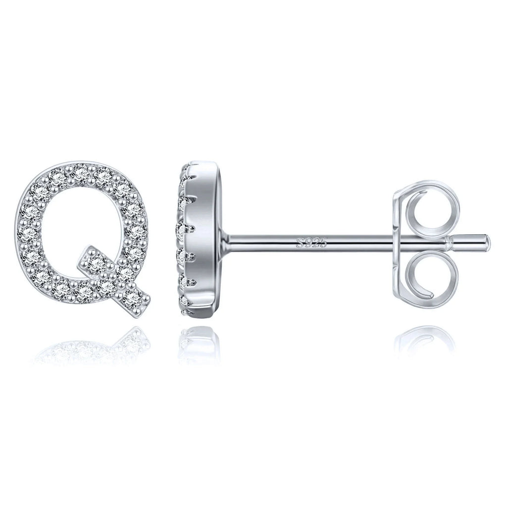 Silver initial earrings q