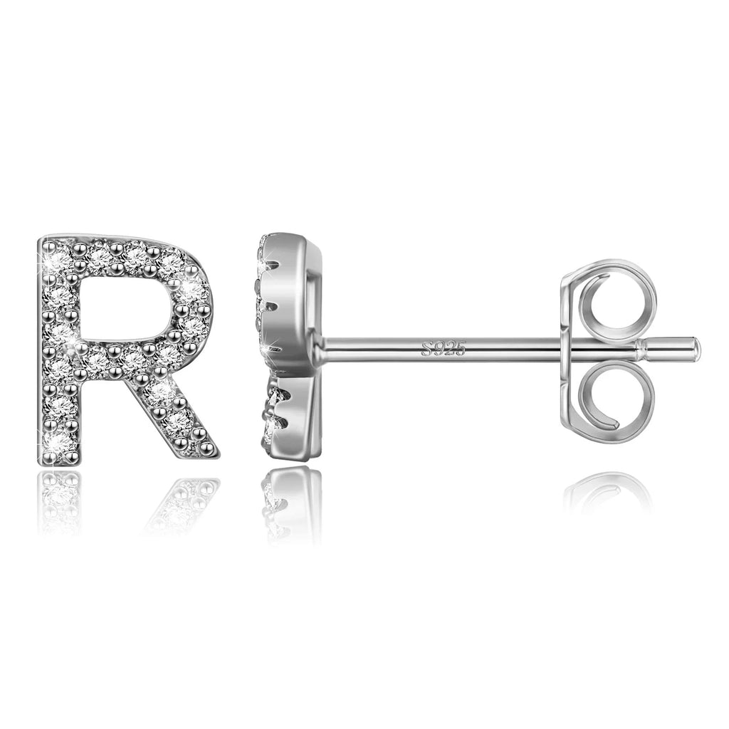 Silver initial earrings r
