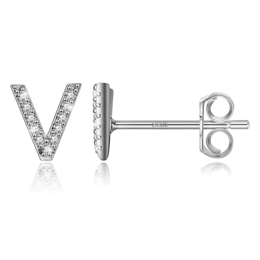 Silver initial earrings v
