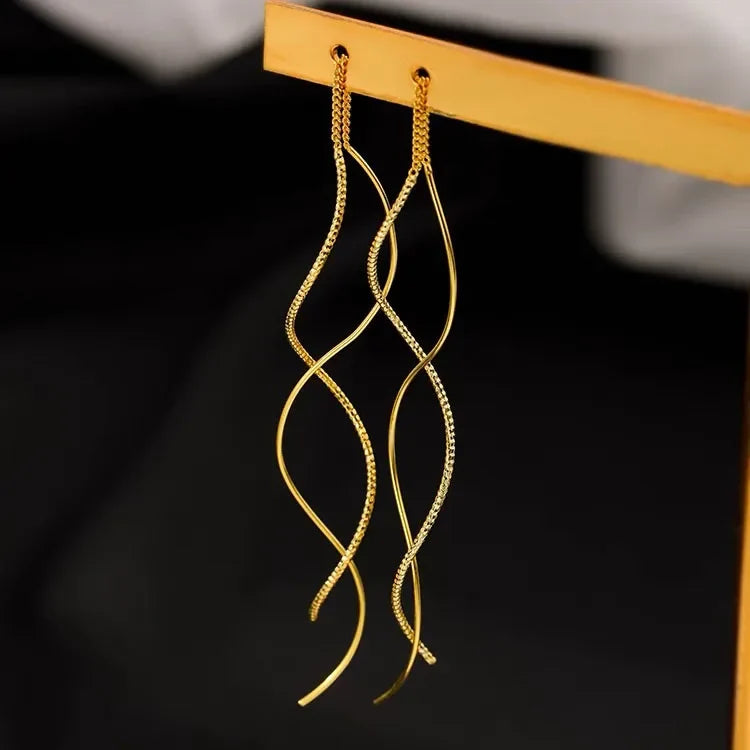Long Earrings in Silver or Gold Gold