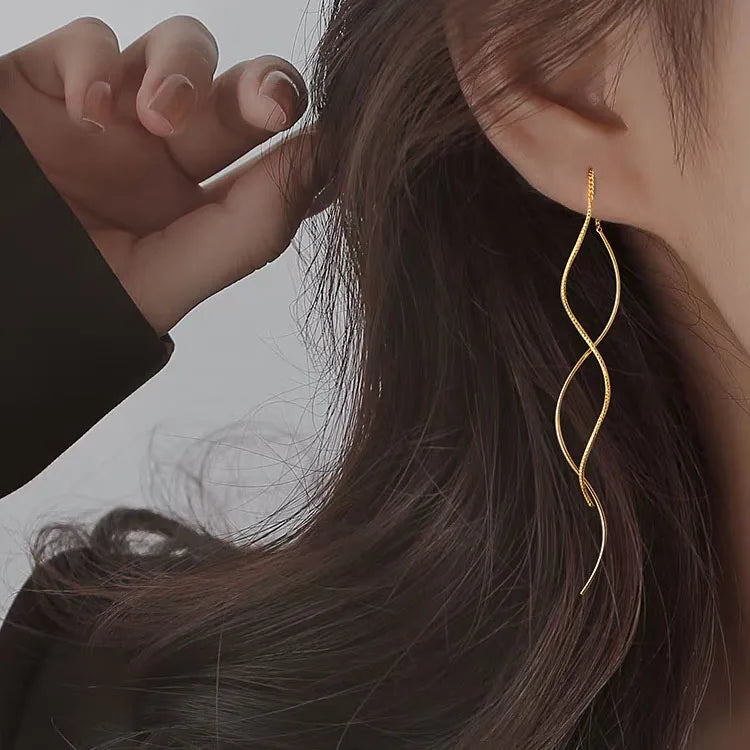 Long Earrings in Silver or Gold Gold